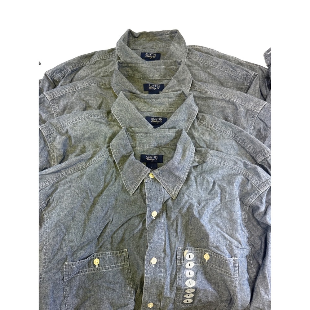 Lot of 4 Austin Co Mens Chambray Button Down Shirt Blue Cotton Large NWT